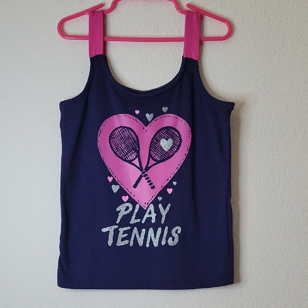 Gymboree Kids Tennis Graphic Tank Top, Navy/Pink, S(5-6), NWOT